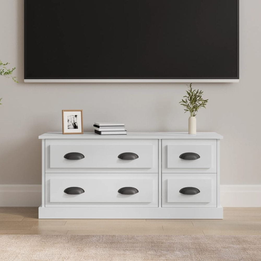 Vidaxl TV skrinka lesklá biela 100x35,5x45 cm kompozitné drevo